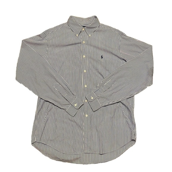 RALPH Lauren Classic Fit Blue and White Stripe Button Up Long Sleeve sz 16 1/2 - Picture 1 of 8